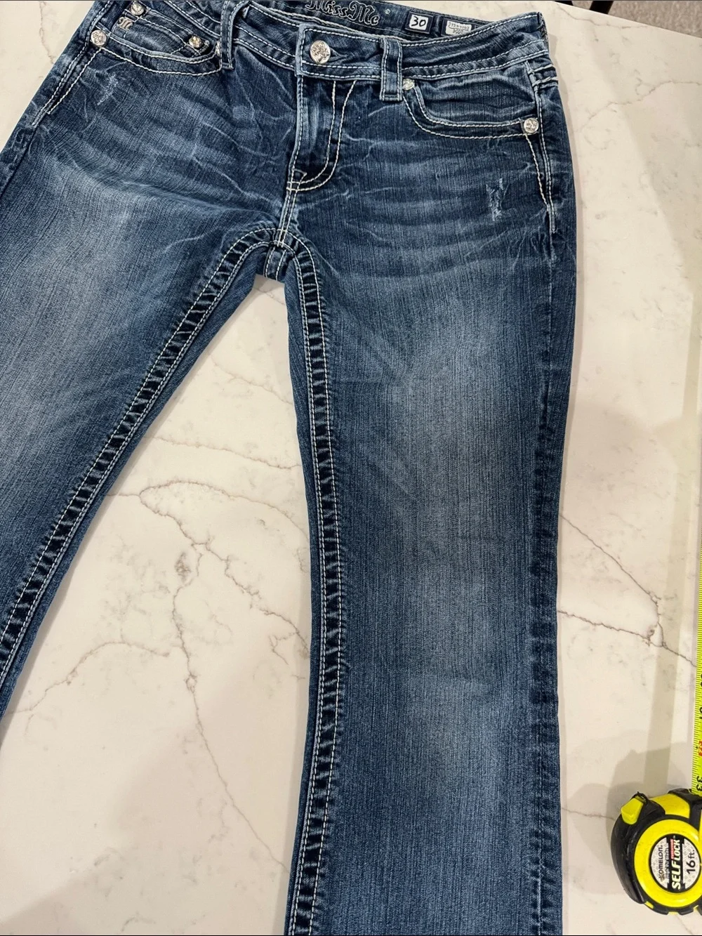 Miss Me Dark Blue Embellished Cross Pocket Bootcut Jeans